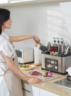 调料盒厨房置物架多功能带盖套装刀架筷子筒一体不锈钢台面收纳盒