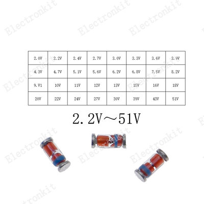 100只装0.5W齐纳贴片稳压二极管包ZMM2V/3.6V/4.7V/5.1V/6.2v/13V