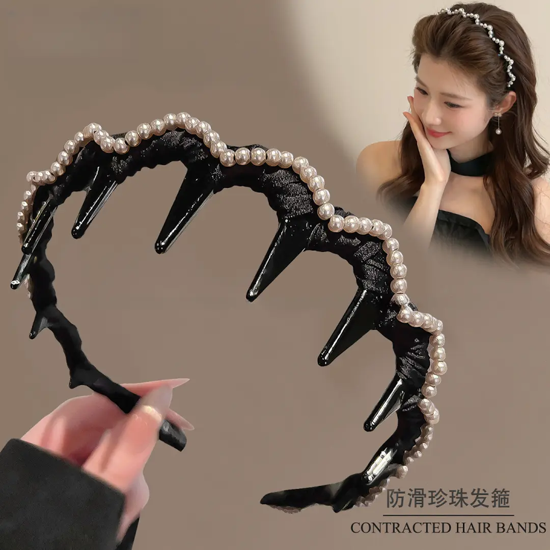 韩系手工波浪珠珠带齿发箍显脸小
