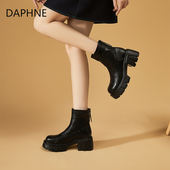 达芙妮高跟马丁靴厚底切尔西女靴2025秋冬新款 真皮增高英伦风短靴