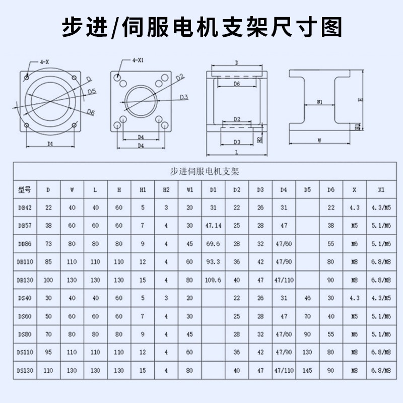 铝电机支架57/60/80/86/110/130步进伺服电机支架安装座DB/DS支架