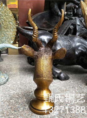 新品纯铜羊头雕塑动物摆件黄铜家居桌面摆件摆设装饰佳节送礼礼品
