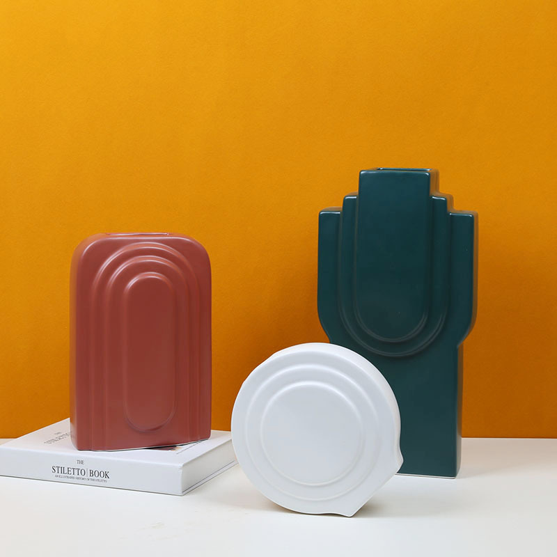 北欧风格陶瓷花瓶摆件现代几何建筑造型酒店样板间创意软装饰品