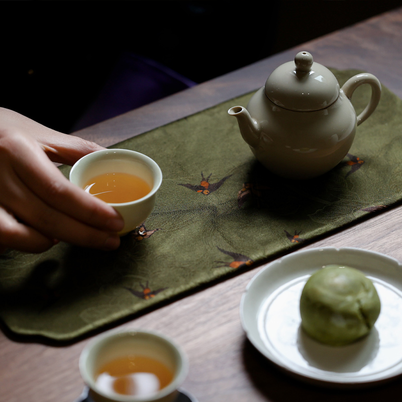 双姊妹中式复古布艺燕归来香云纱干泡茶席中式茶桌布茶垫家用茶具