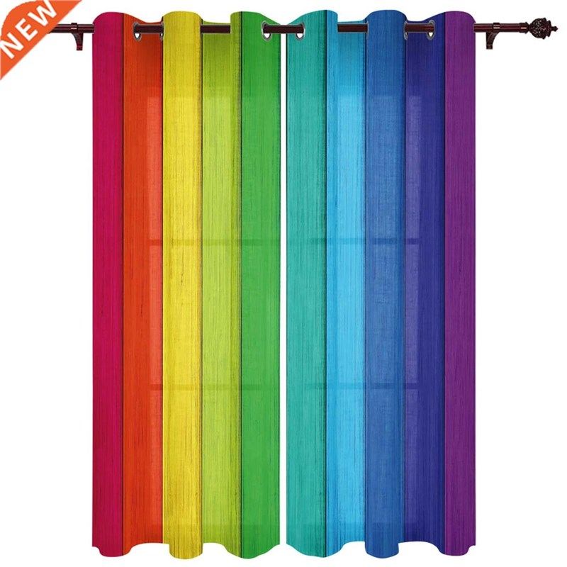 Rainbow Vintage Wood Grain Window Curtains for Living Room