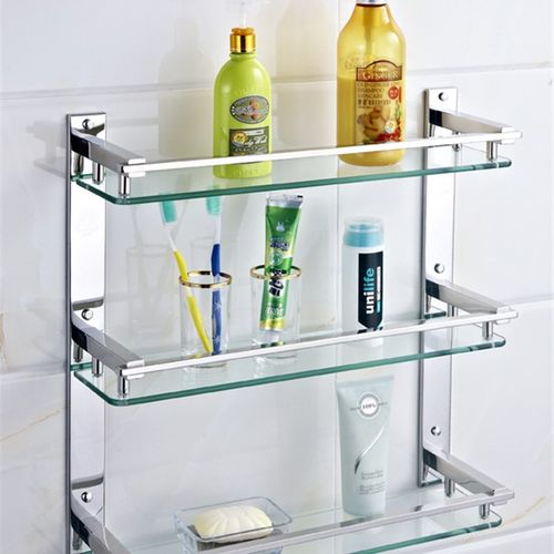 层板架子浴室托架卫生间304不锈钢三层玻璃置物架厨卫化妆储物架
