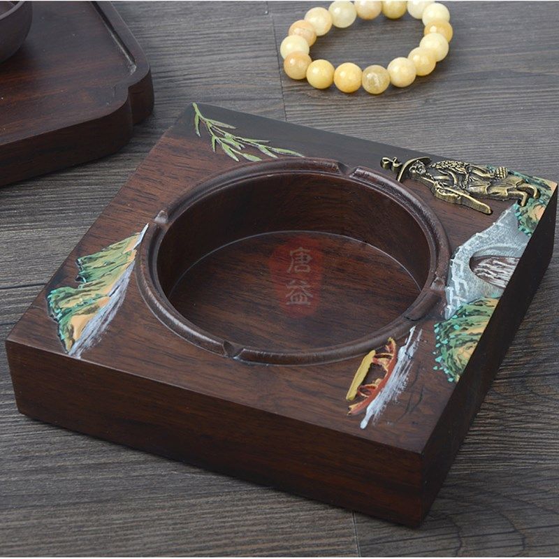 实木烟灰缸黑檀家用自用办公酒店家具现代客厅赠品送礼包邮