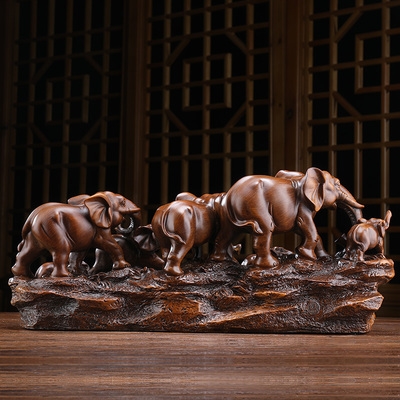 吉祥七象大象摆件复古中式G玄关电视柜博古架客厅家居装饰摆设礼