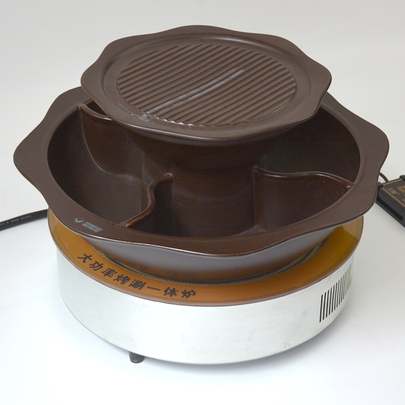 商用嵌入式电陶炉大功率火锅店4000W光波炉烧烤涮一体炉圆形电磁