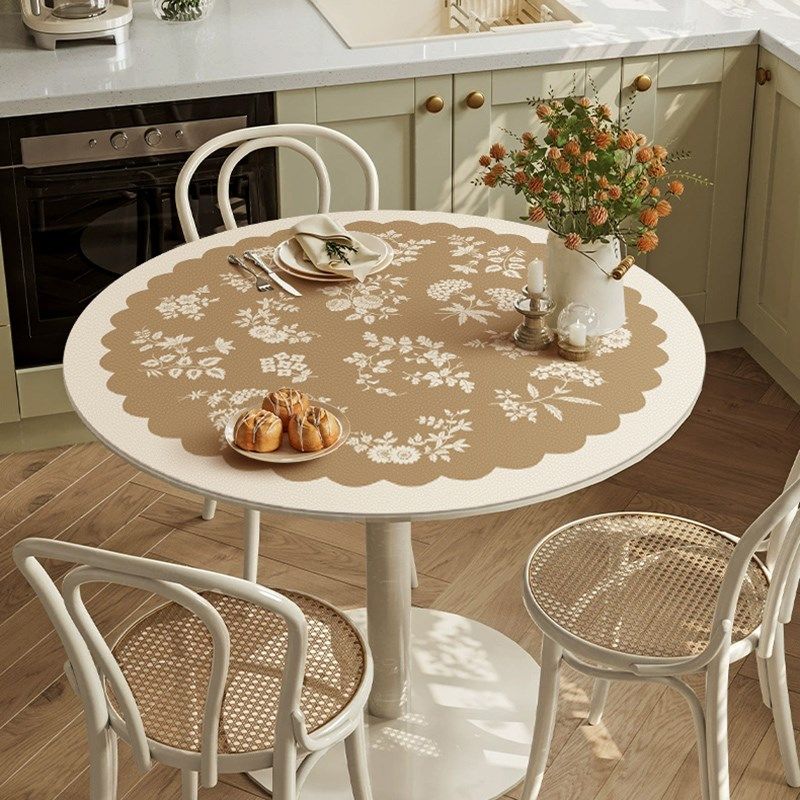法式莫娣雅致圆形皮革餐桌垫茶几台桌布防水防油高级感圆桌保护垫,居家布艺,桌布,淘宝优惠券,粉丝福利购,淘宝优惠卷