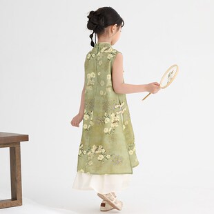 女童2024夏季新款轻薄米色半身裙白色中长款百搭雪纺打底裙马面裙