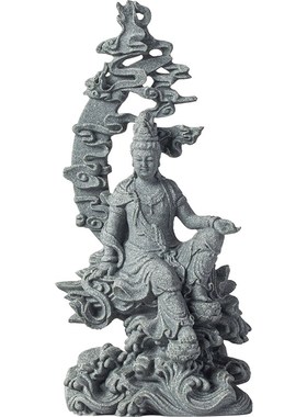 新中式水月自在观音茶宠摆件青砂石渡海净瓶观世音菩萨佛像装饰品