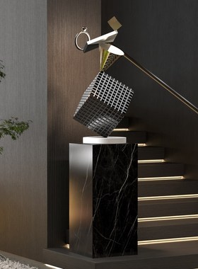 金属平衡方块立体雕塑摆件落地商场酒店售楼处装饰品创意电镀艺术