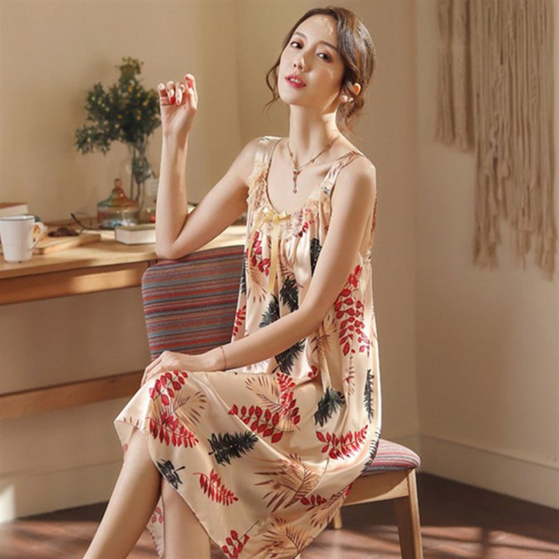 宫廷式复古风优雅丝绸睡裙夏装女宽松加大码长裙200斤肥婆睡衣5XL