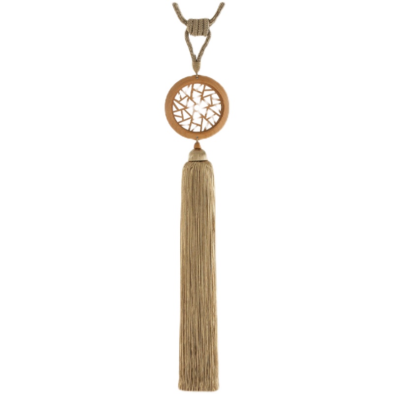 新中式锦绣东方单头人造丝流苏穗窗帘挂球 木质禅意韵味软装配饰