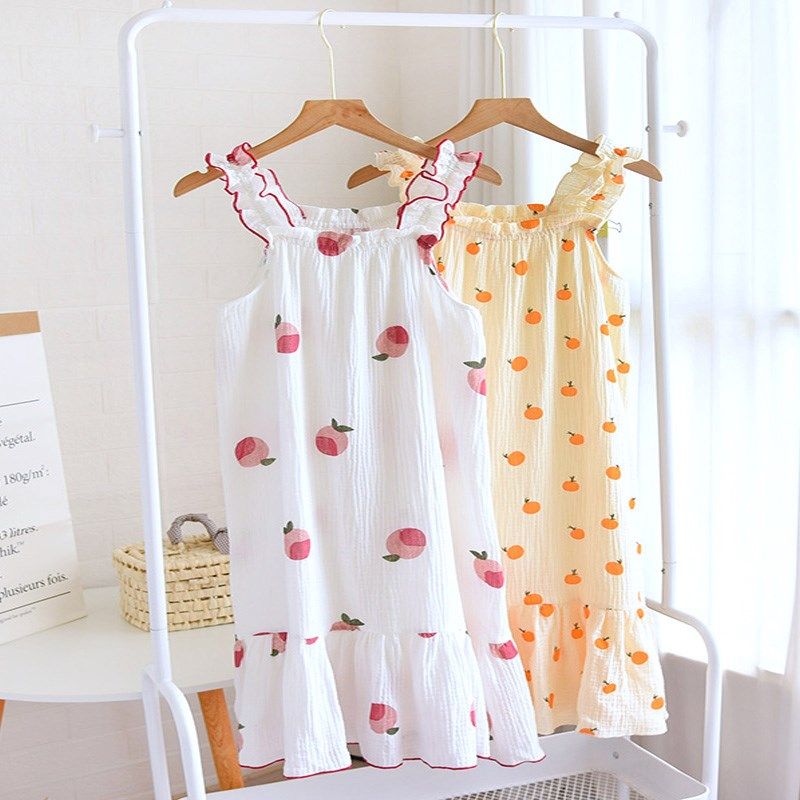 睡裙女士夏季棉纱纯棉薄款吊带裙宽松中长款甜美可爱长裙家居浴裙,女士内衣/男士内衣/家居服,睡袍/浴袍,淘宝优惠券,粉丝福利购,淘宝优惠卷