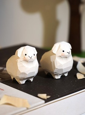 小羊羔手工木雕小摆件卡通可爱迷你动物桌面摆放装饰品送儿童礼物