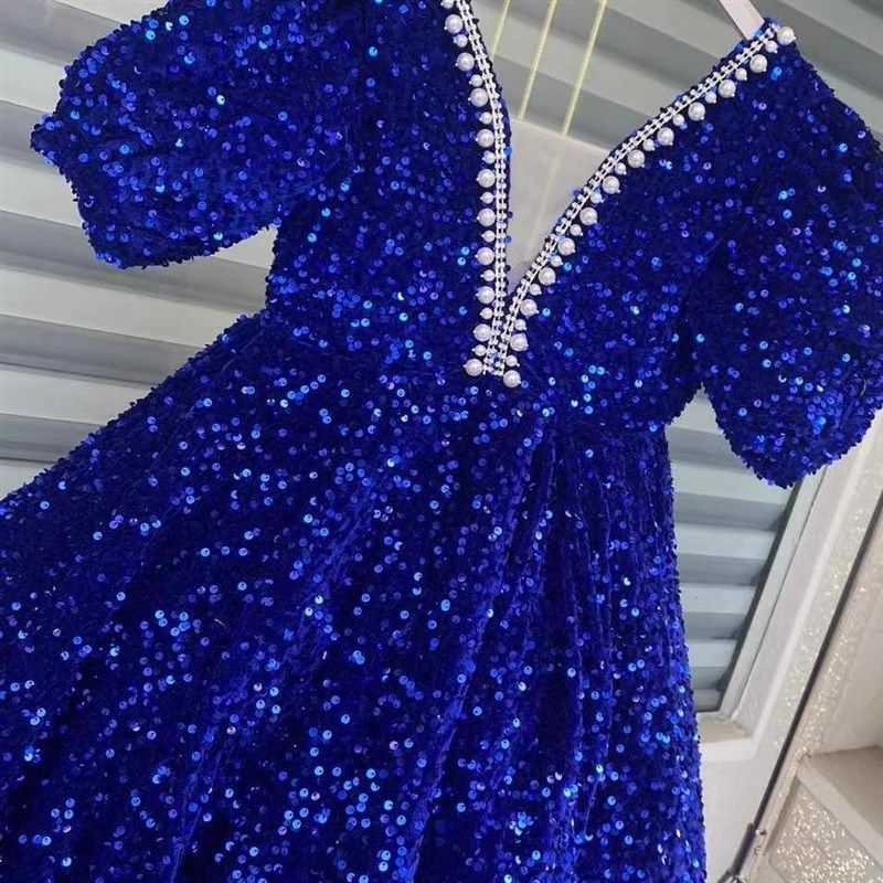 儿童晚礼服生日小主持人钢琴演奏演出服亮片高级感女童蓬蓬公主裙