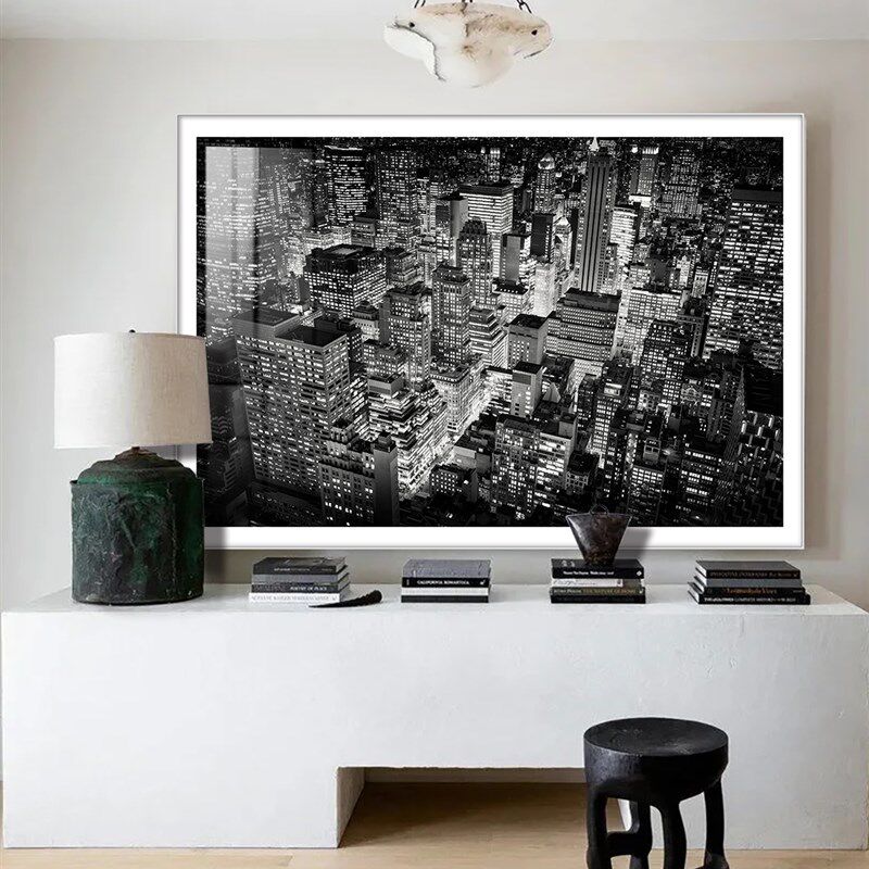 纽约黑白摄影装饰画高级感高档客厅沙发背景墙画挂画床头画小众画