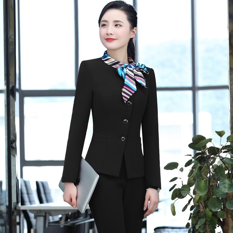 工作服职业气质女秋冬酒店口腔牙科前台西装套装服务员收银员正装