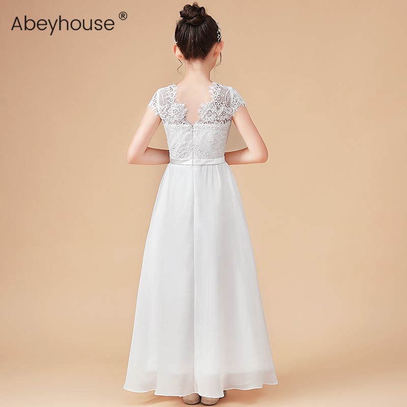 儿童礼服女白色花童婚礼裙小女孩周岁生日公主裙中大童钢琴演出服