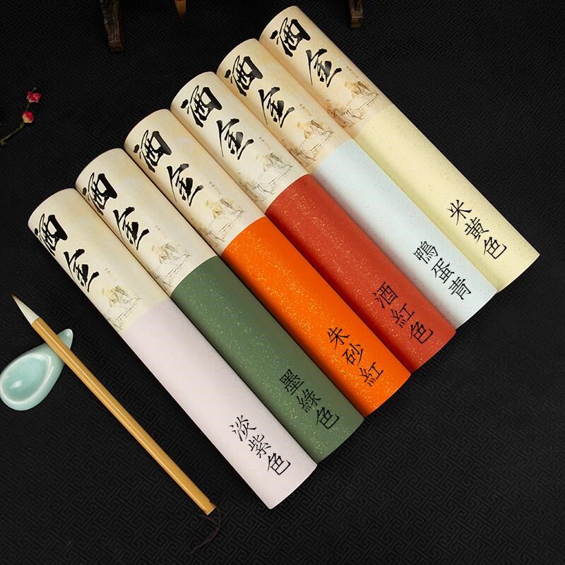 安徽泾县蜡染洒金长卷鱼籽毛笔书法创作拼接半生熟彩色宣纸20米