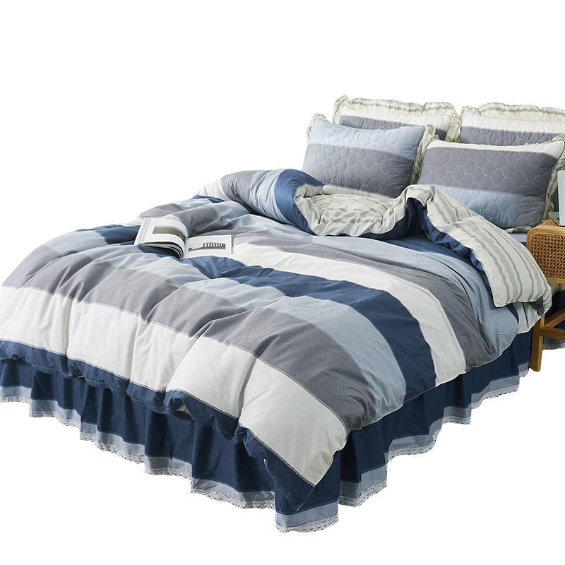 蕾丝床裙四件套纯棉全棉床罩被套件带花边裙摆夹棉加厚床上用品10