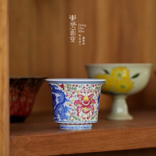青花茶杯釉里红龙飞凤舞个人专用主人杯大号陶瓷品茗杯压手杯品杯