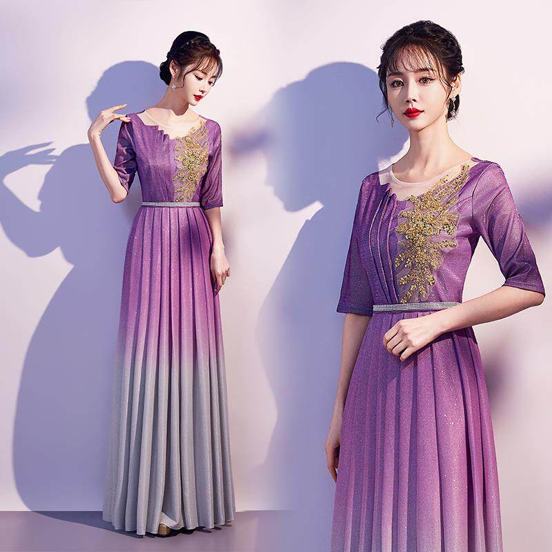新款大合唱演出服女长裙修身合唱团红歌比赛表演服朗诵夏季晚礼服