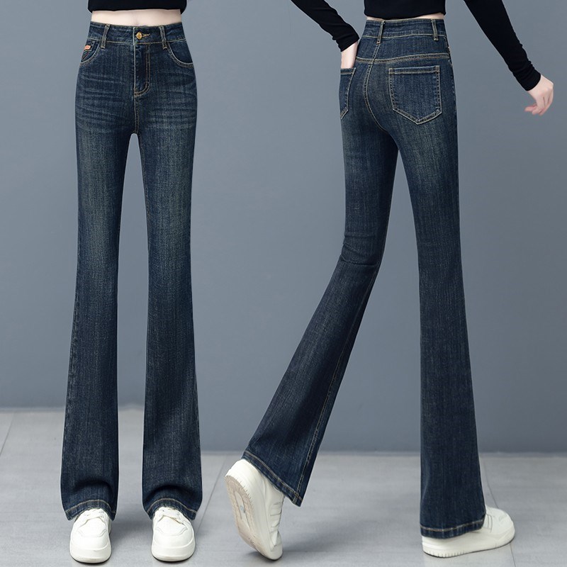 时尚休闲阔腿微喇牛仔裤女2024年秋季高腰修身显瘦垂感弹力微喇裤