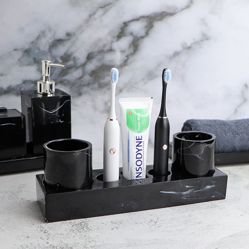 卫生间电动牙刷牙膏置物架放置放口杯的架子漱口杯套装家用简约