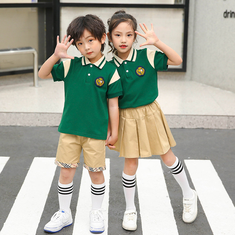 女童卡其色裙松紧儿童半身百褶裙子小女孩米色短裙小学生校服套装