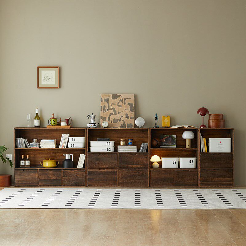 实木书柜储物柜组合矮柜落地书架家用餐边角柜复古展示柜阳台柜子