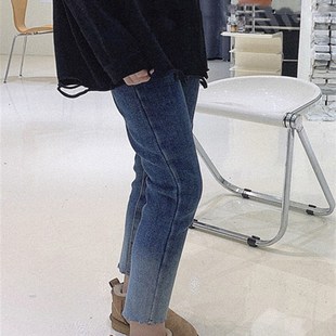 女童修身牛仔裤2023秋冬新款渐层色烟管裤儿童休闲百搭加绒铅笔裤