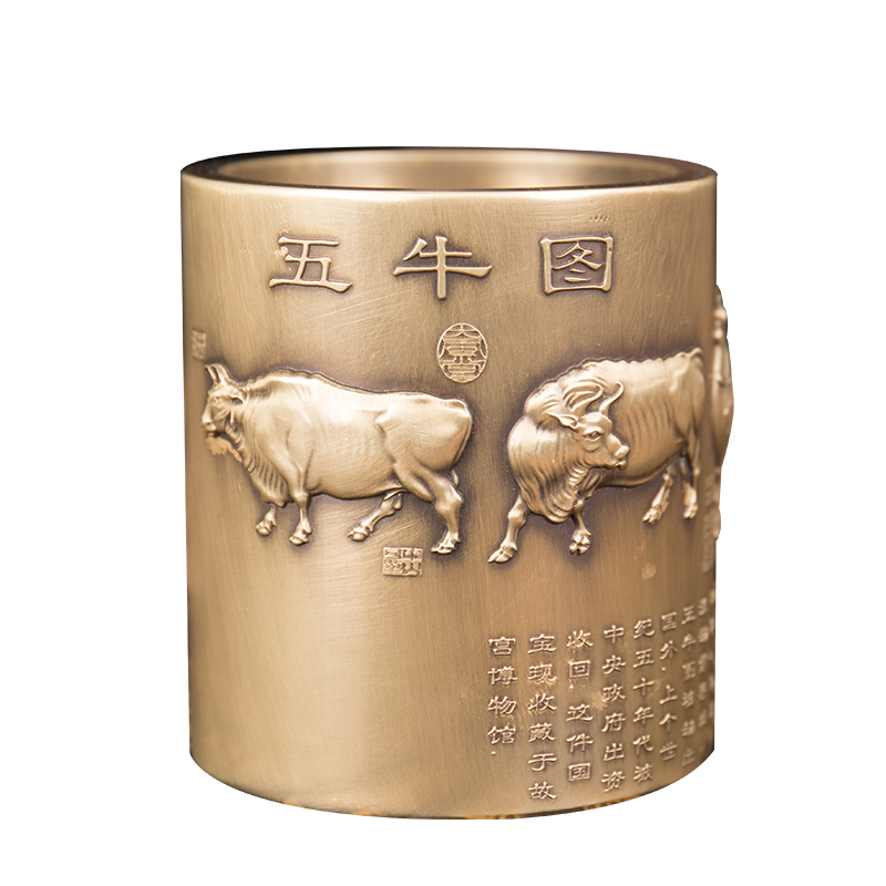 黄铜高档笔筒复古中国风创意个性艺术用品书房办公室桌面装饰摆件