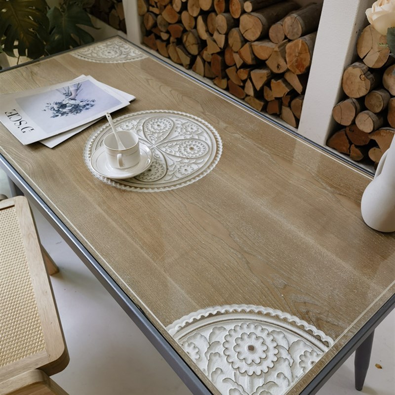 咖啡美式铁木雕花餐桌法式复古简约餐台欧式长方形办公会议桌工作