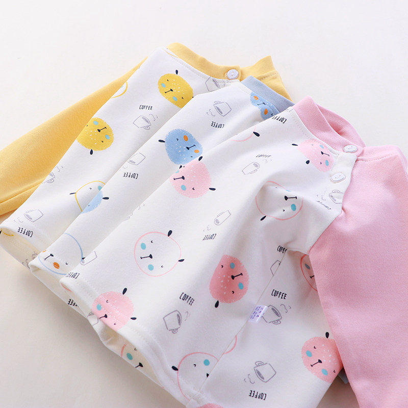 宝宝秋衣单件上衣婴儿打底衣内穿纯棉单层衣服男女童套头肩扣外套