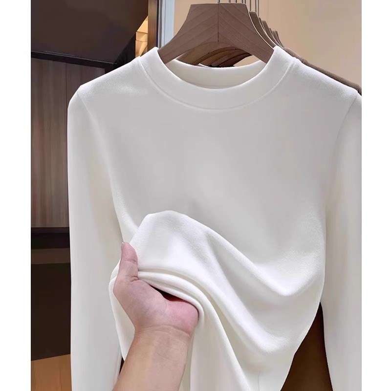 胖mm200斤大码女装双面德绒打底衫女秋冬季磨毛圆领内搭加绒上衣