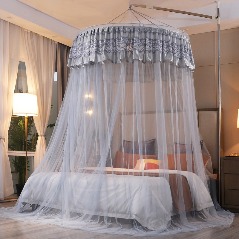 艾润天地杆家用圆顶吊顶蚊帐免安装公主吸顶1.2/1.5/1.8m床蚊帐