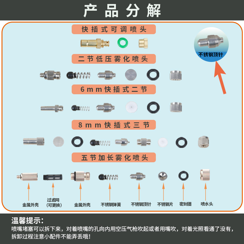 高压雾化喷嘴纺织厂加湿器除尘降温精细微喷雾农用大棚打药机喷头