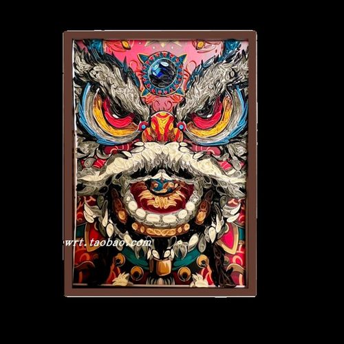 中国风醒狮传统衍纸画学生手工折纸作业diy材料包定制底稿A3套装