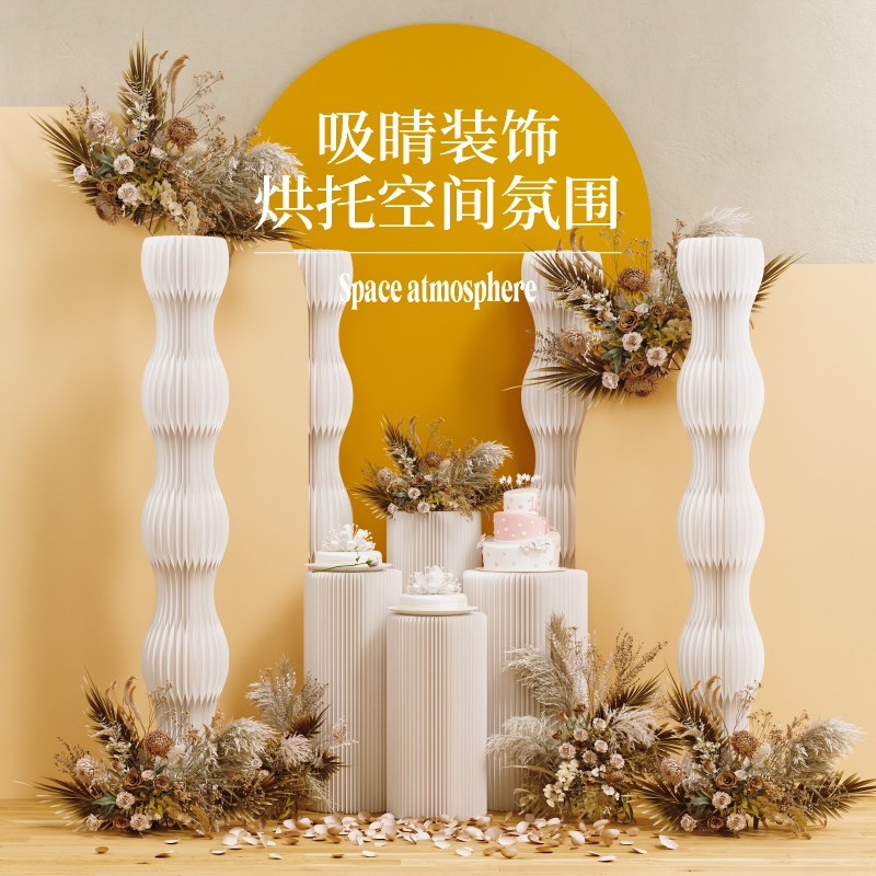 十八纸装饰摆件展会商场橱窗艺术陈列道具布置落地罗马柱高大摆设