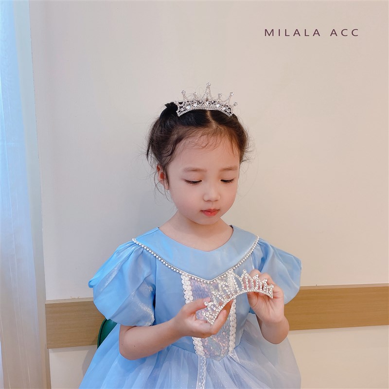 高端皇冠头饰儿童生日发饰公主小王冠插梳女童水钻发箍主持人发夹