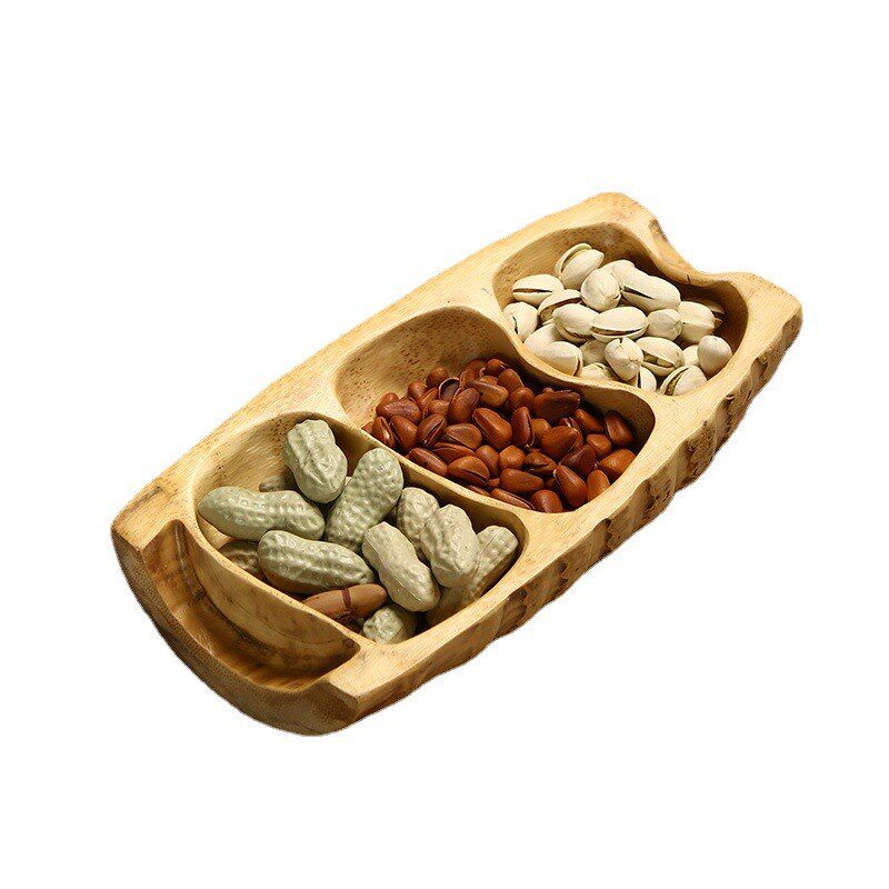 竹制品竹根干果盘日式糖果盒创意桌面零食收纳盒分格茶点盘坚果盒