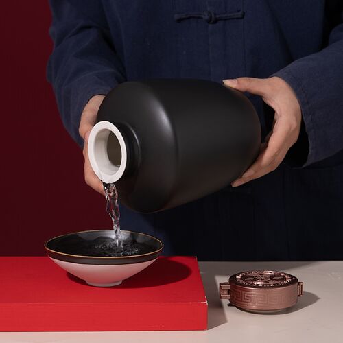 景德镇陶瓷酒瓶酒坛白酒酒杯酒具家用创意亚光黑坛密封3斤定制