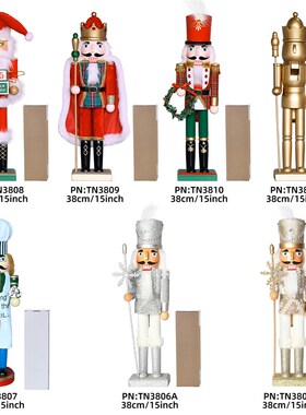 新品38CM胡桃夹子简约风金色国圣诞花环羽毛厨师卧室桌面装饰创意