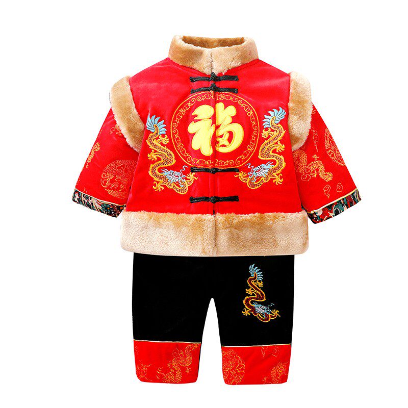 儿童唐装周岁抓周礼服秋冬加厚棉衣男女童宝宝婴儿新年拜年喜庆服