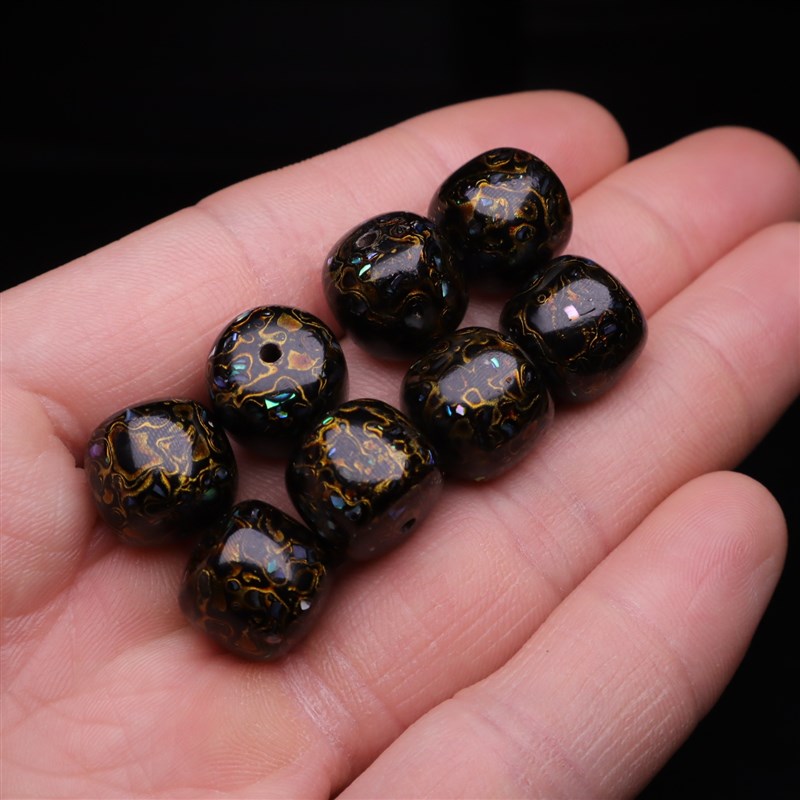 大漆珠老型珠散珠手工犀皮镶嵌螺钿大漆工艺漆器佛珠手串文玩饰品