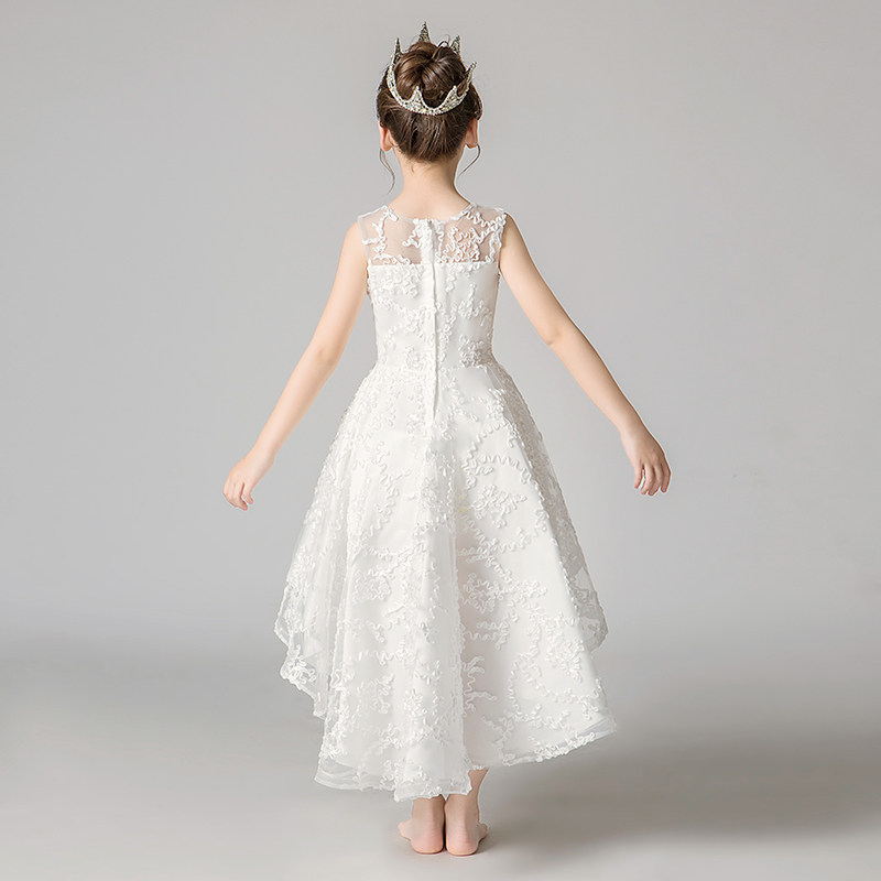 儿童礼服公主裙女童蓬蓬纱前短後长生日白色花童主持人钢琴演出服