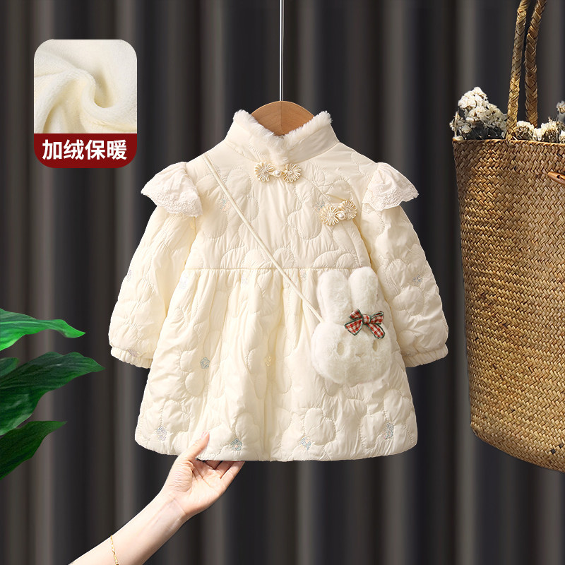 女童连衣裙冬季2022新款儿童洋气秋冬加绒裙子一岁女宝宝衣服冬装